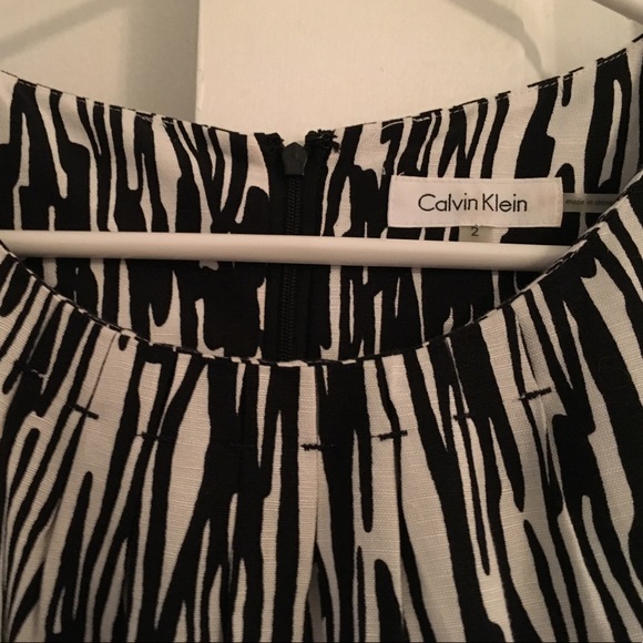 CALVIN KLEIN Linen Blend Sheath Dress BW Print Sz2 - Picture 4 of 8